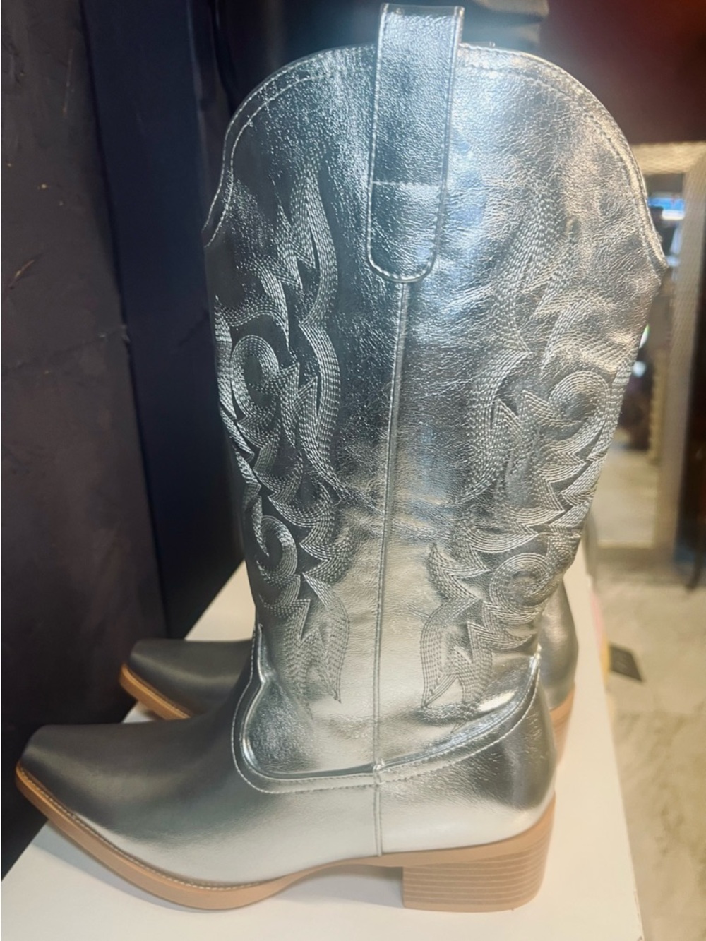 Silver Metallic Cowboy Boots Western Size 7 - Picture 9 of 13